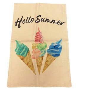 Hello Summer Ice Cream Sugar Cones Burlap Garden Flag Double Sided Lot of 2 New.